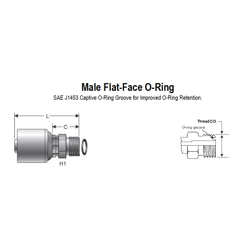 10G-10MFFOR : Gates Coupling, MegaCrimp Male Flat-Face O-Ring, -10 (5/8") Dash Size, 0.625 (5/8")  ID, 1-14 Threads