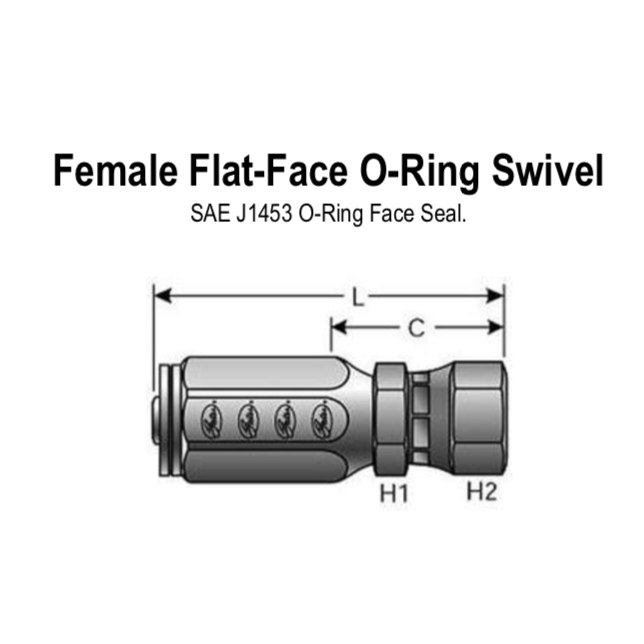 4C2AT-4RFFORX : Gates Coupling, Field Attachable Type T for G2 Hose (2 Wire), Female Flat-Face O-Ring Swivel, -4 (1/4") Dash Size, 0.25 (1/4") ID, 9/16-18 Threads