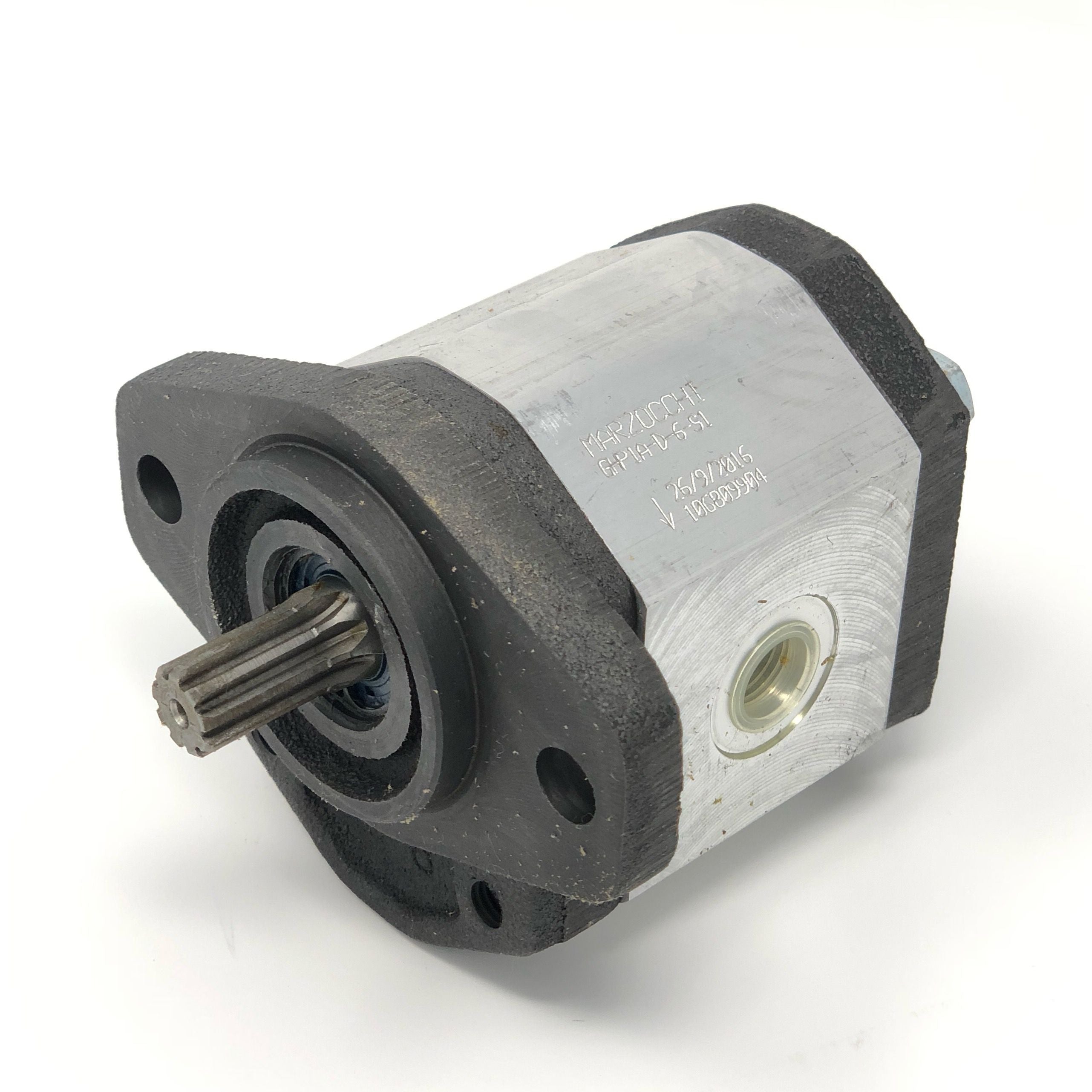 GHP1A-D-5-S1 : Marzocchi Gear Pump, CW, 3.5cc (0.2135in3), 1.66 GPM, 3915psi, 5000 RPM, #8 SAE (1/2") In, #6 SAE (3/8") Out, Splined Shaft 9T 20/40DP, SAE AA 2-Bolt Mount