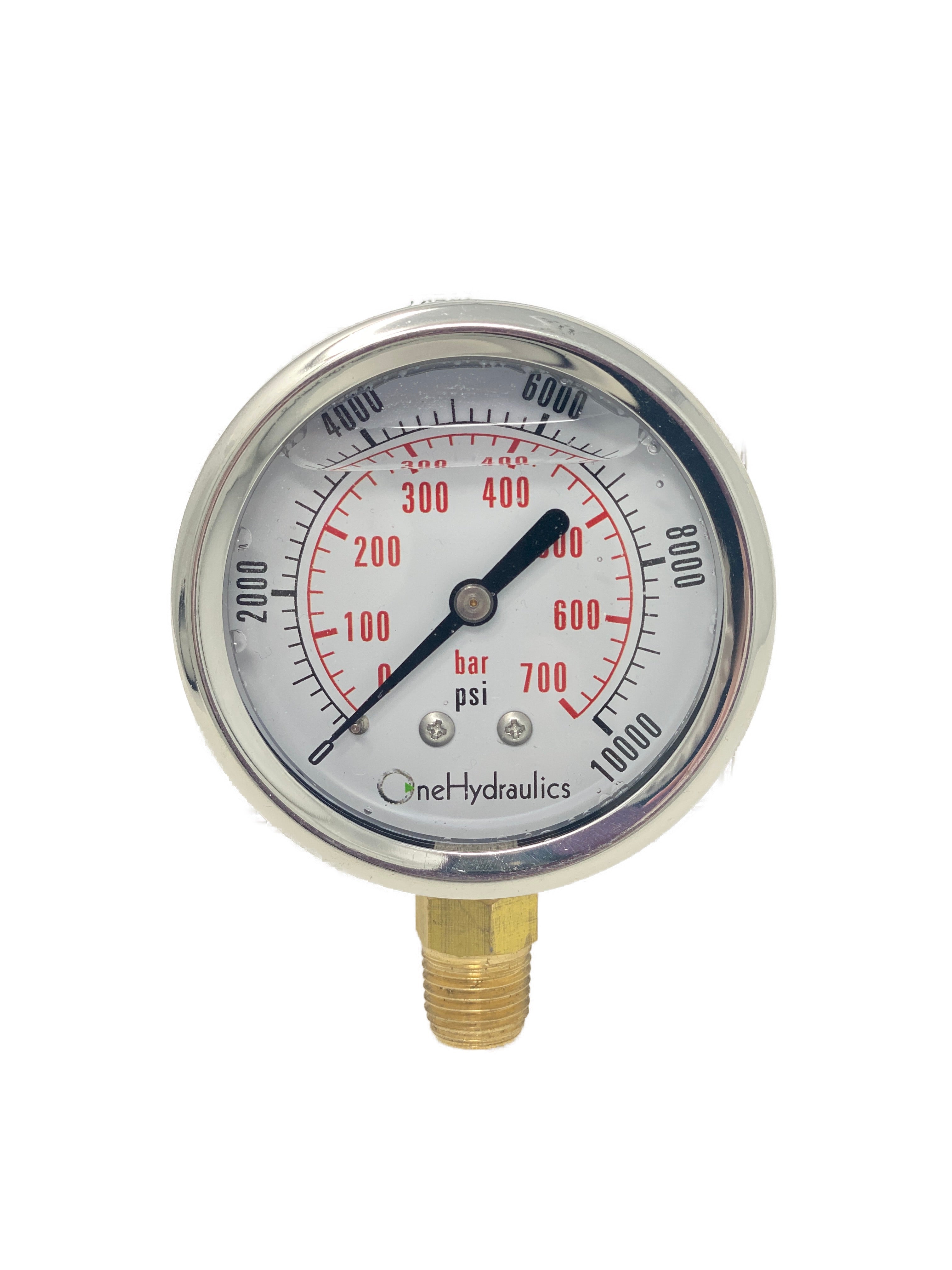 OHI-G-2.5-10K-S : OneHydraulics 2.5 Face Pressure Gauge, 0-10,000psi Pressure Range, 1/4 NPT, Stem Mounted Style