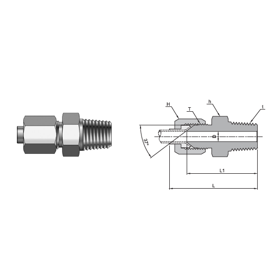 MC-4T-04N : Superlok 37 Degree Flare 1/4" Male JIC X 1/4" Male NPT Connector