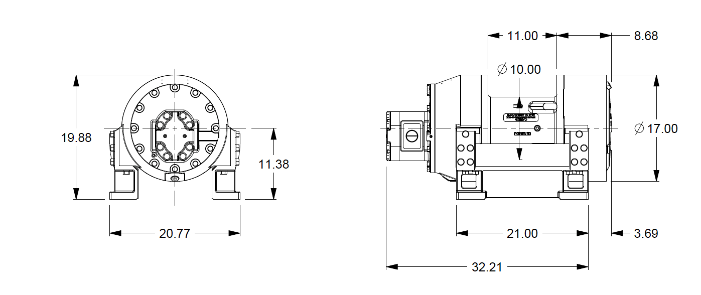 M25-7-86-1  : Pullmaster Planetary Hydraulic Winch, Equal Speed, 25,000lb Bare Drum Pull, Auto Brake, CW, 115GPM Motor, 10.0" Barrel x 11.0" Length x 17.0" Flange