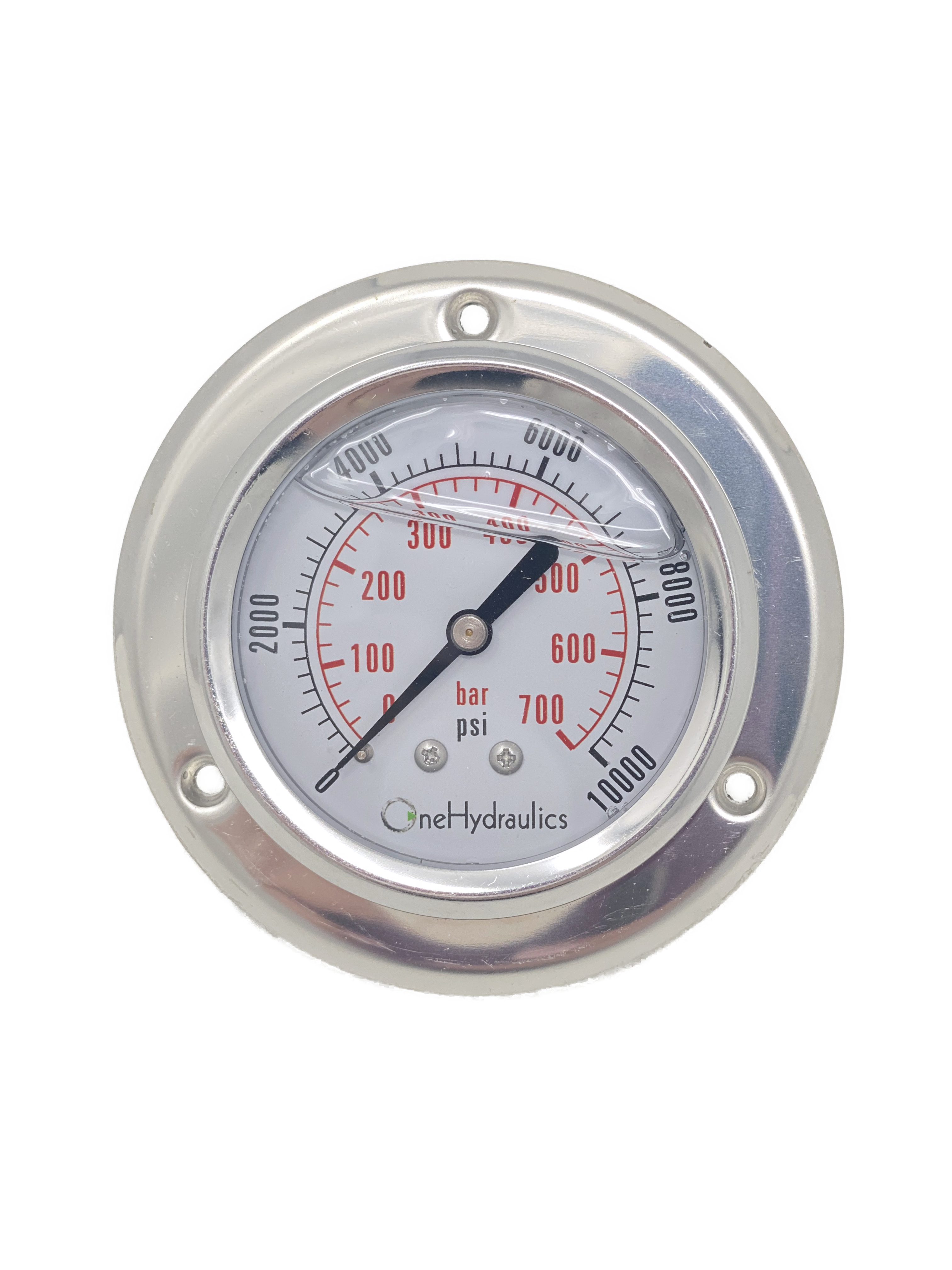 OHI-G-2.5-10K-F : OneHydraulics 2.5 Face Pressure Gauge, 0-10,000psi Pressure Range, 1/4 NPT,Panel Flange