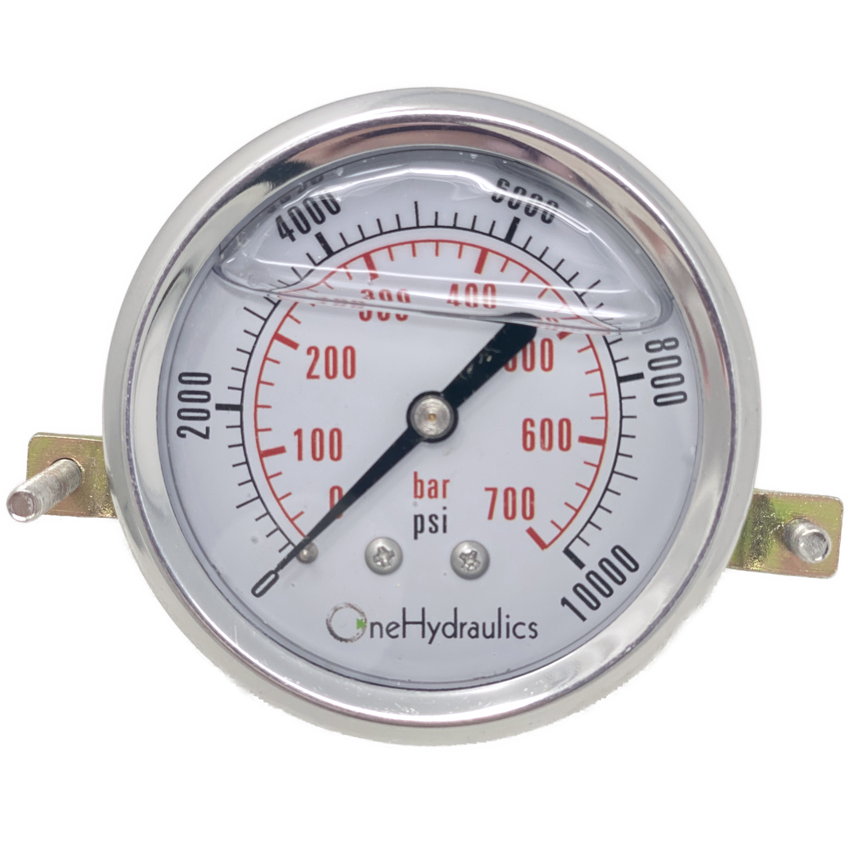 OHI-G-2.5-10K-U : OneHydraulics 2.5 Face Pressure Gauge, 0-10,000psi Range, 1/4 NPT, Panel Clamp Style