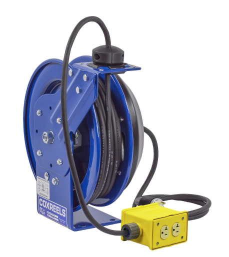 EZ-PC13-5016-K : Coxreels EZ-PC13-5016-K Safety Series Spring Rewind Power Cord Reel, Super-Bright LED Light with Tool Tap on Handle, 50' cord, 16 AWG
