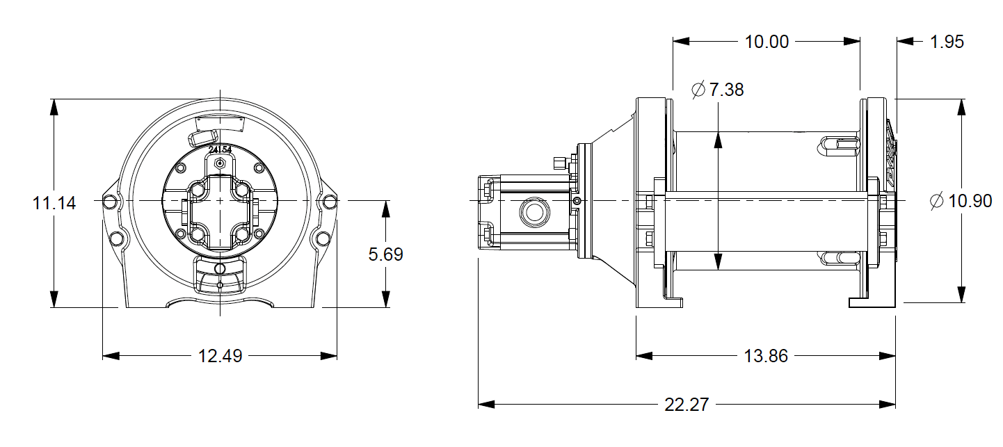 PL5-12-210-6 : Pullmaster Planetary Hydraulic Winch, Equal Speed, 4,500lb Bare Drum Pull, Auto Brake, CCW, 24GPM Motor, 7.38" Barrel x 10.0" length x 11.0" Flange