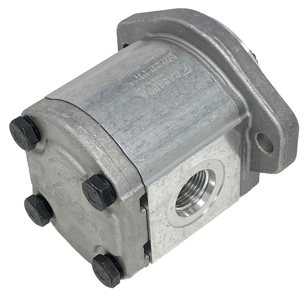 PLM20.16R0-03S1-LOC/OD-N-EL : Casappa Polaris Gear Motor, 16.85cc, 3625psi Rated, 3000RPM, Reversible Rear External Drain, 9T 16/32dp Shaft, SAE A 2-Bolt Flange, 0.625 (5/8") #10 SAE Inlet, 0.75 (3/4") #12 SAE Outlet, Aluminum Body & Flange