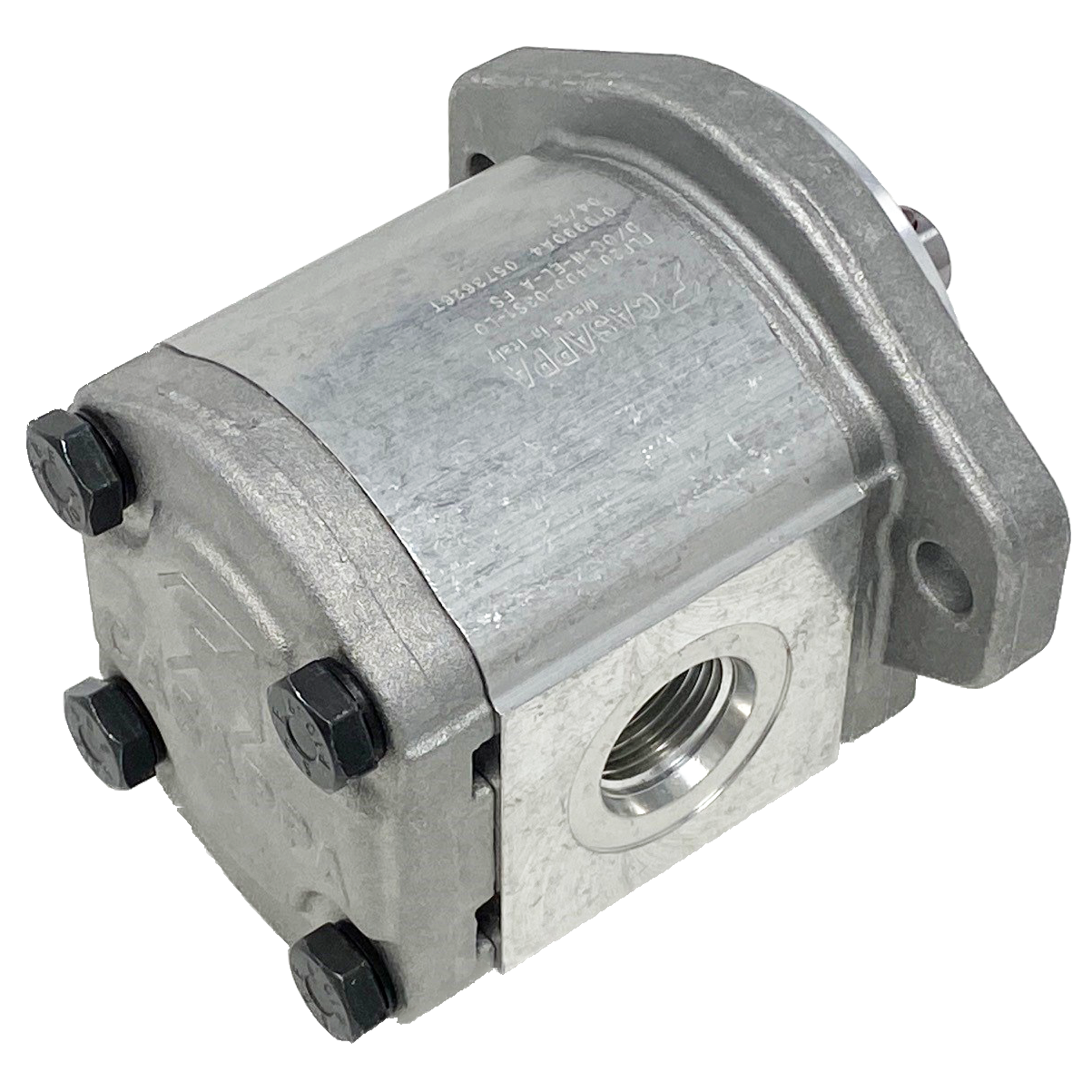 PLM20.20B0-31S1-LOC/OD-N-EL : Casappa Polaris Gear Motor, 21.14cc, 2900psi Rated, 3000RPM, Reversible Interior Drain, 5/8" Bore x 5/32" Key Shaft, SAE A 2-Bolt Flange, 0.625 (5/8") #10 SAE Inlet, 0.75 (3/4") #12 SAE Outlet, Aluminum Body & Flange
