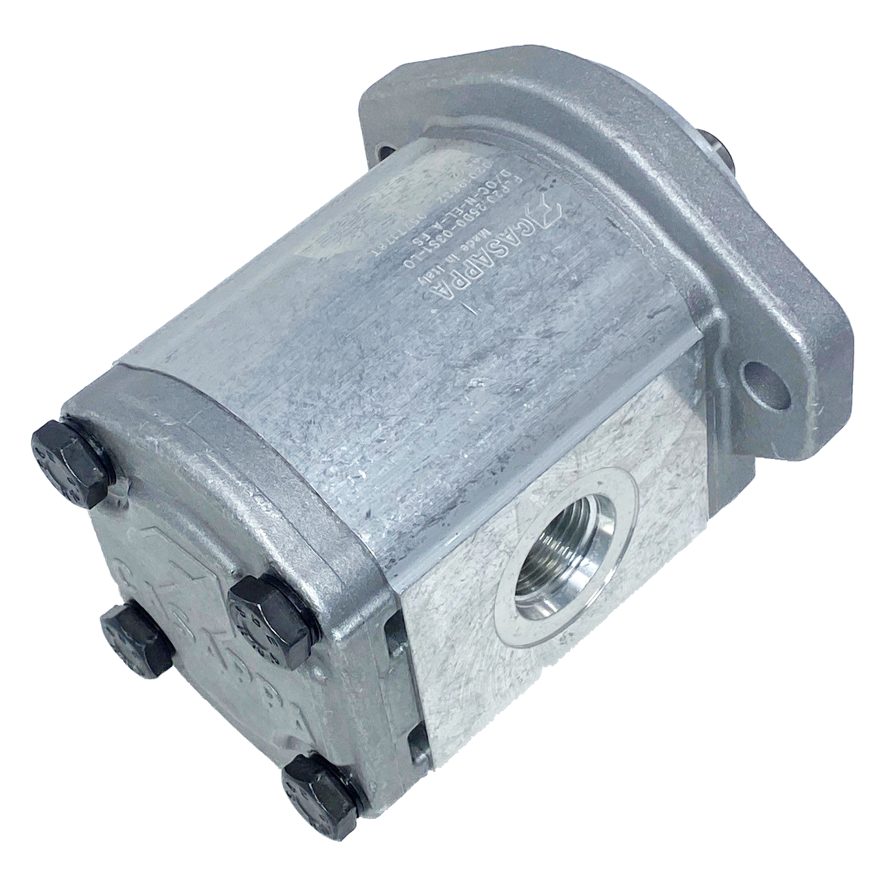 PHP20.27,8S0-31S9-LOG/OC-N-EL : Casappa Polaris Gear Pump, 28.21cc, 2900psi Rated, 2500RPM, CCW, 5/8" Bore x 5/32" Key Shaft, SAE A 2-Bolt Flange, 1.25" #20 SAE Inlet, 0.625 (5/8") #10 SAE Outlet, Cast Iron Body, Aluminum Flange