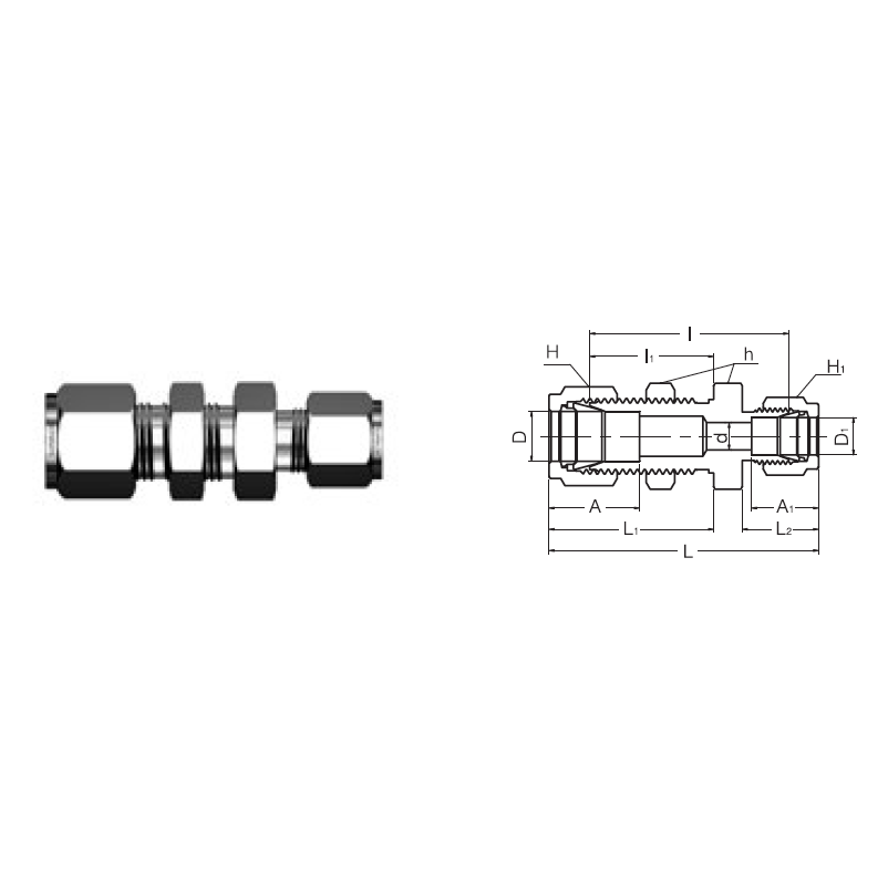 SBHRU 10-8 : Superlok 5/8" O.D. Tube X 1/2" O.D. Tube Bulkhead Reducing Union