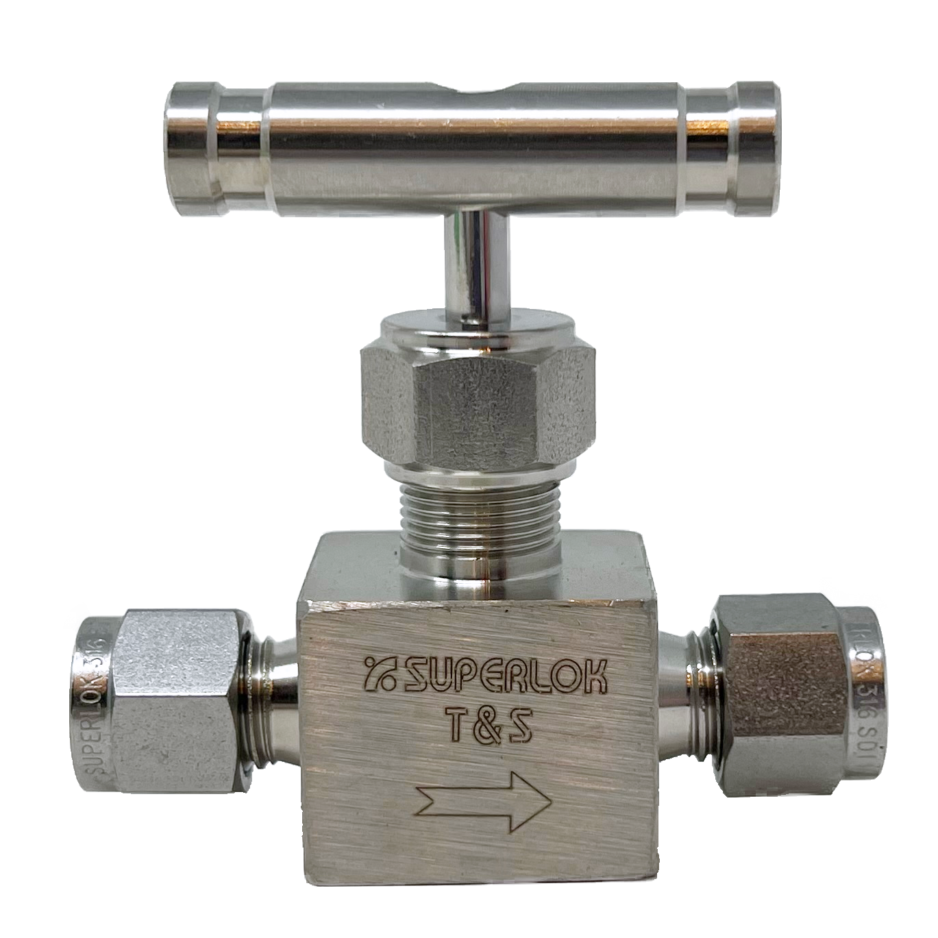 SBNV1-S-4 : Superlok Integral Bonnet Bar Stock Needle Valve, 1/4" O.D. Tube, -65 F To 450 F, Vee Tip, Bar Handle, 6000psi