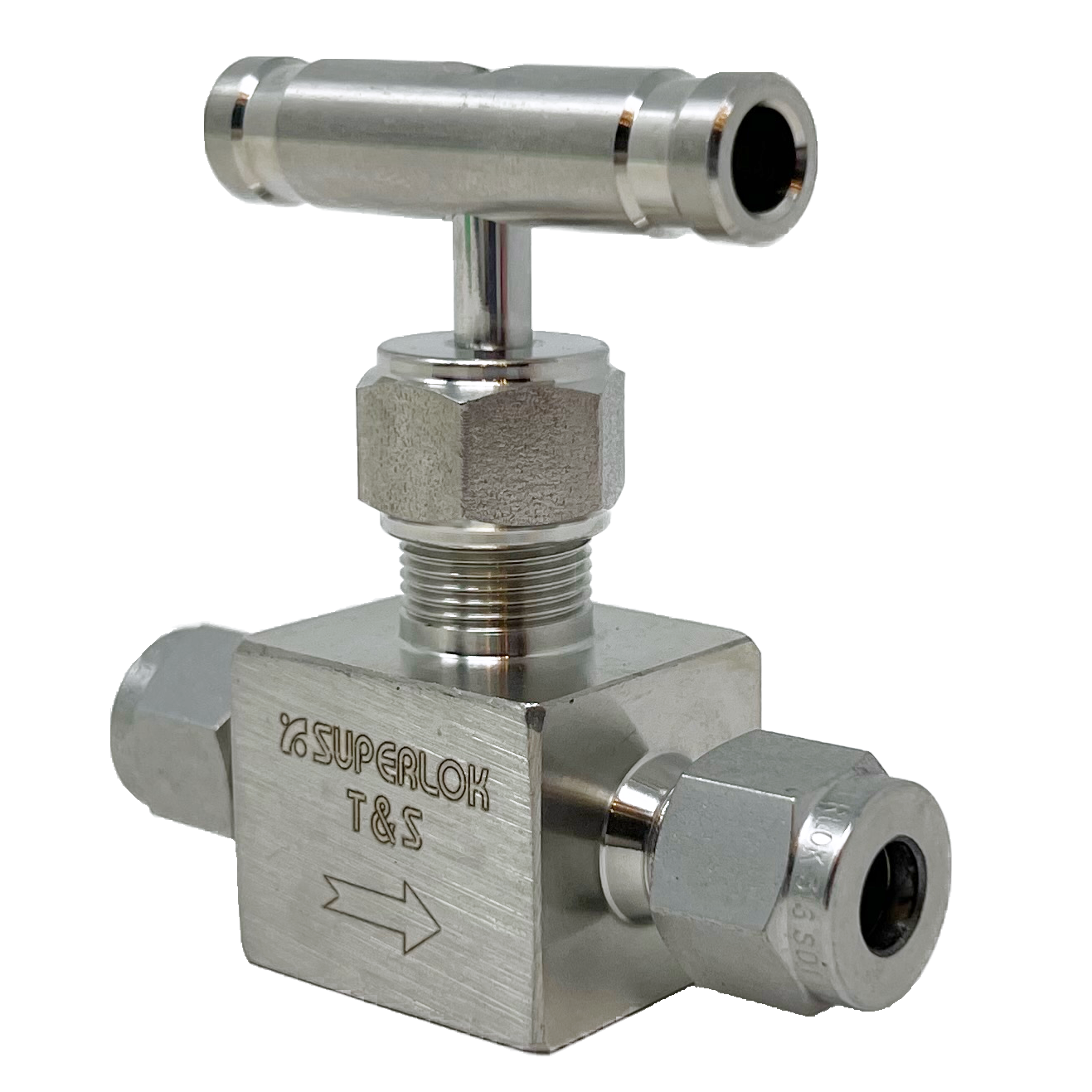 SBNV1-S-4 : Superlok Integral Bonnet Bar Stock Needle Valve, 1/4" O.D. Tube, -65 F To 450 F, Vee Tip, Bar Handle, 6000psi
