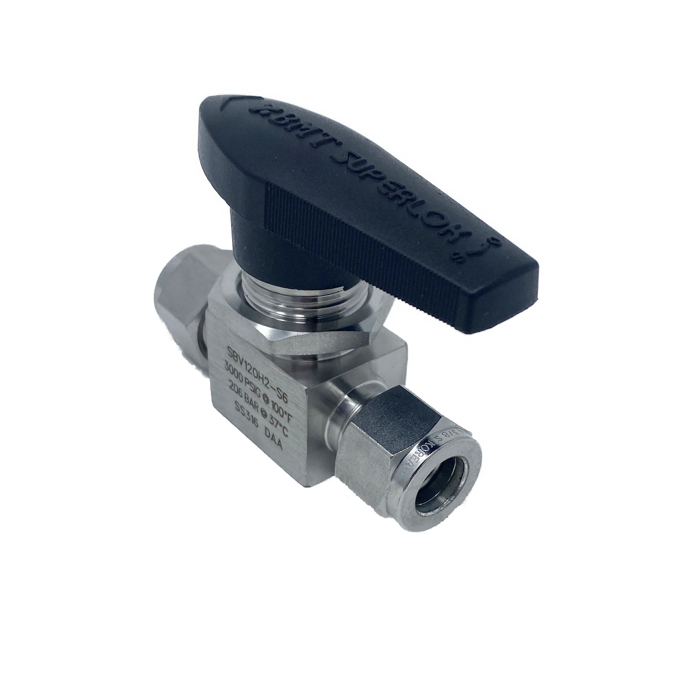SBV120H33-F-6N : Superlok Ball Valve, One-Piece Type, 3/8" FNPT, 3-Way, 2000psi, 316SS