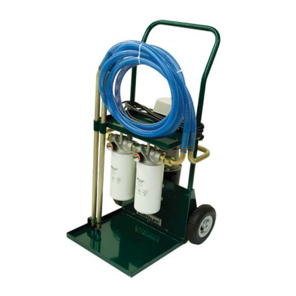 SCFC-10-G-2S-6726-6731-B-V-C : Stauff Filter Cart, 10GPM, two Single Heads, 25 Micron, Stage 1 Synthetic 12 Micron, Stage 2 Synthetic, 115 VAC 60Hz motor, 10ft hoses, No Particle Monitor