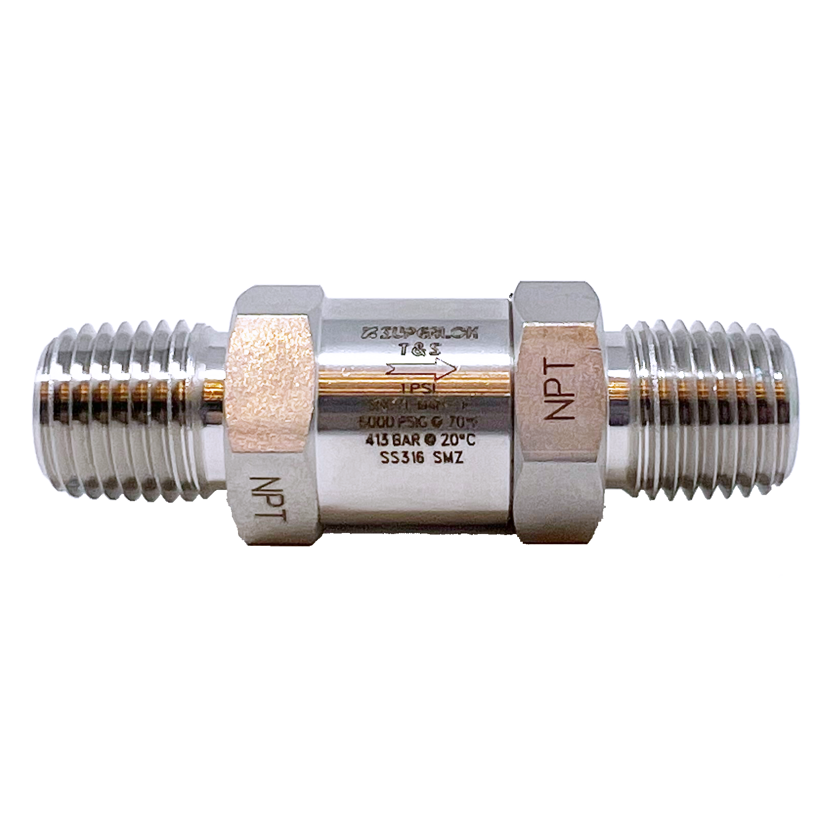 SHCV1-M-4N-1P-E : Superlok Inline Check Valve, 1/4" MNPT, 1psi Cracking, E.P. O-Ring, 6000psi, 316SS