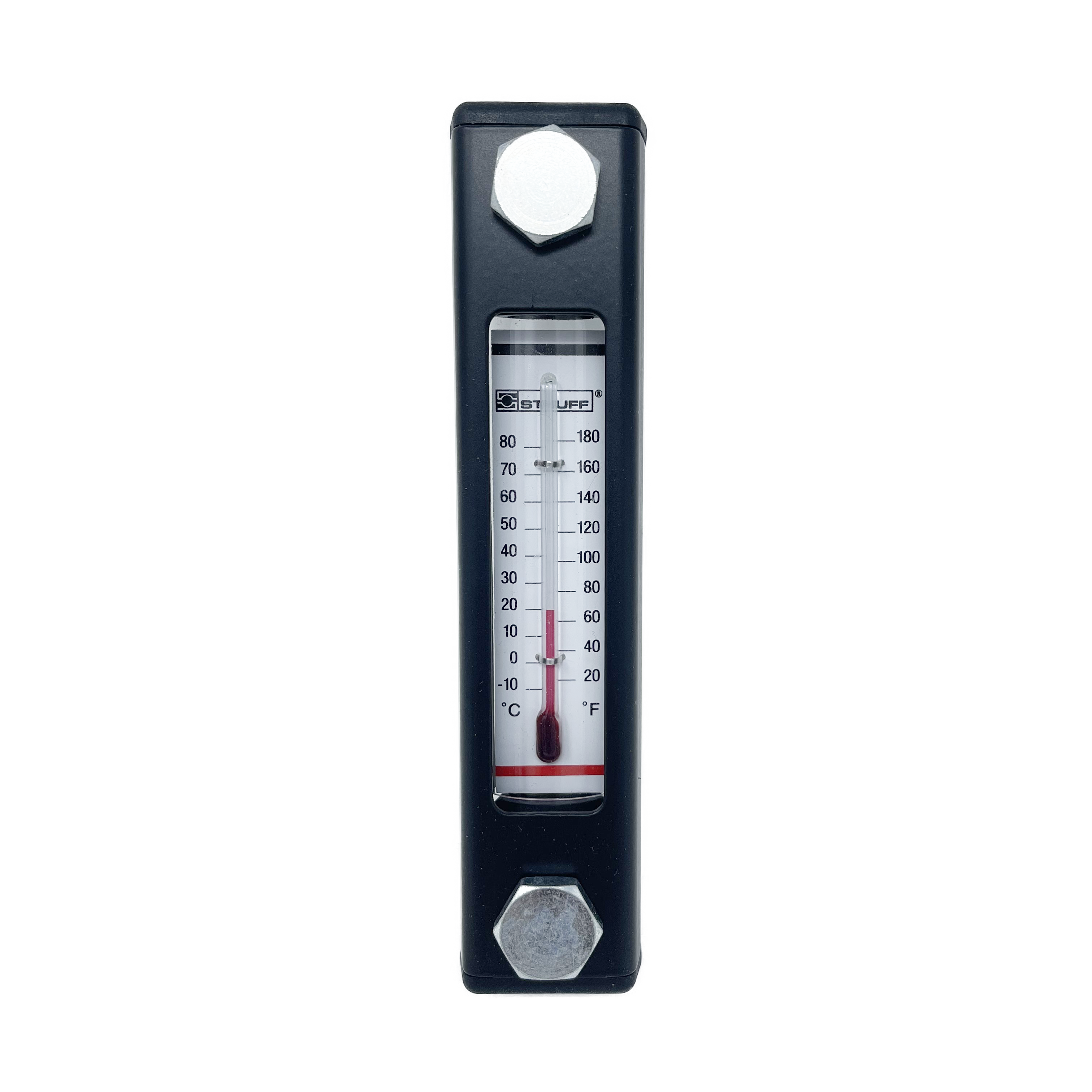 SNA-127-B-S-T-12 : Stauff Level & Temp Gauge, 5" Length, Buna, Stauff Logo, With Thermometer, 12mm Bolts
