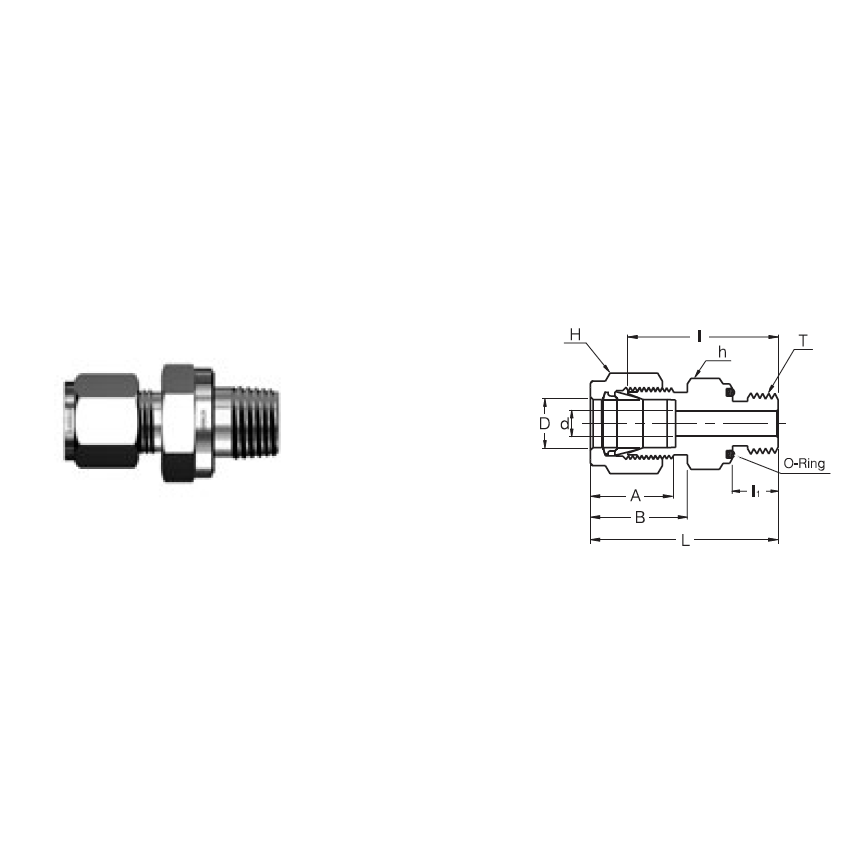 SOPC 8-12N : Superlok 1/2" O.D. Tube X 3/4" Male NPT O-Seal Male Connector