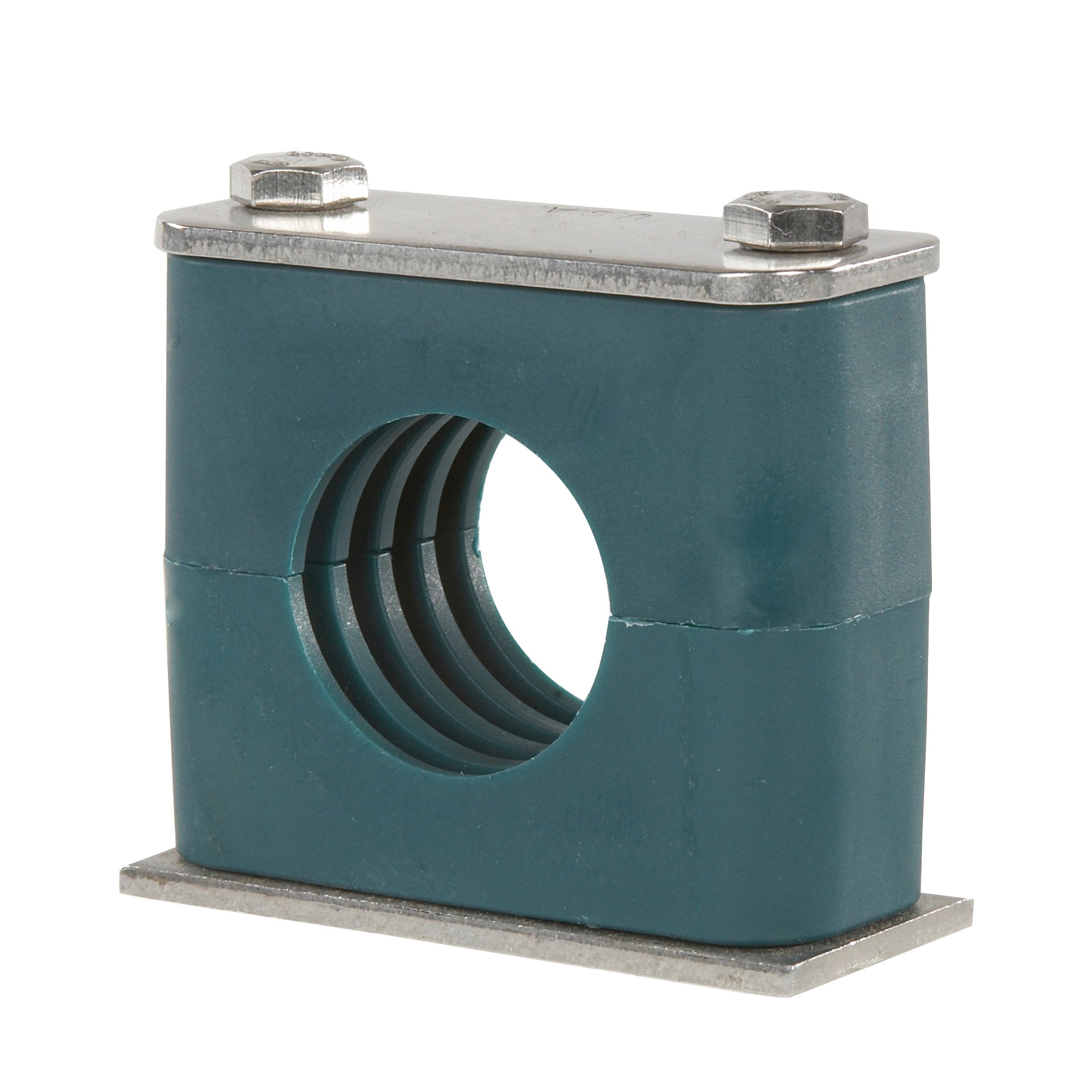 SP-110A-PP-DP-AS-U-W10 : Stauff Clamp, Single Weld Plate, 0.394" (10mm) OD, for 1/8" Pipe, Green PP Insert, Profiled Interior, Carbon Steel