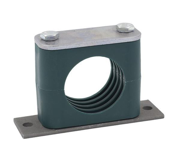 SPV-110A-PP-DP-AS-U-W10 : Stauff Clamp, Elongated Weld Plate, 0.394" (10mm) OD, for 1/8" Pipe, Green PP Insert, Profiled Interior, Carbon Steel
