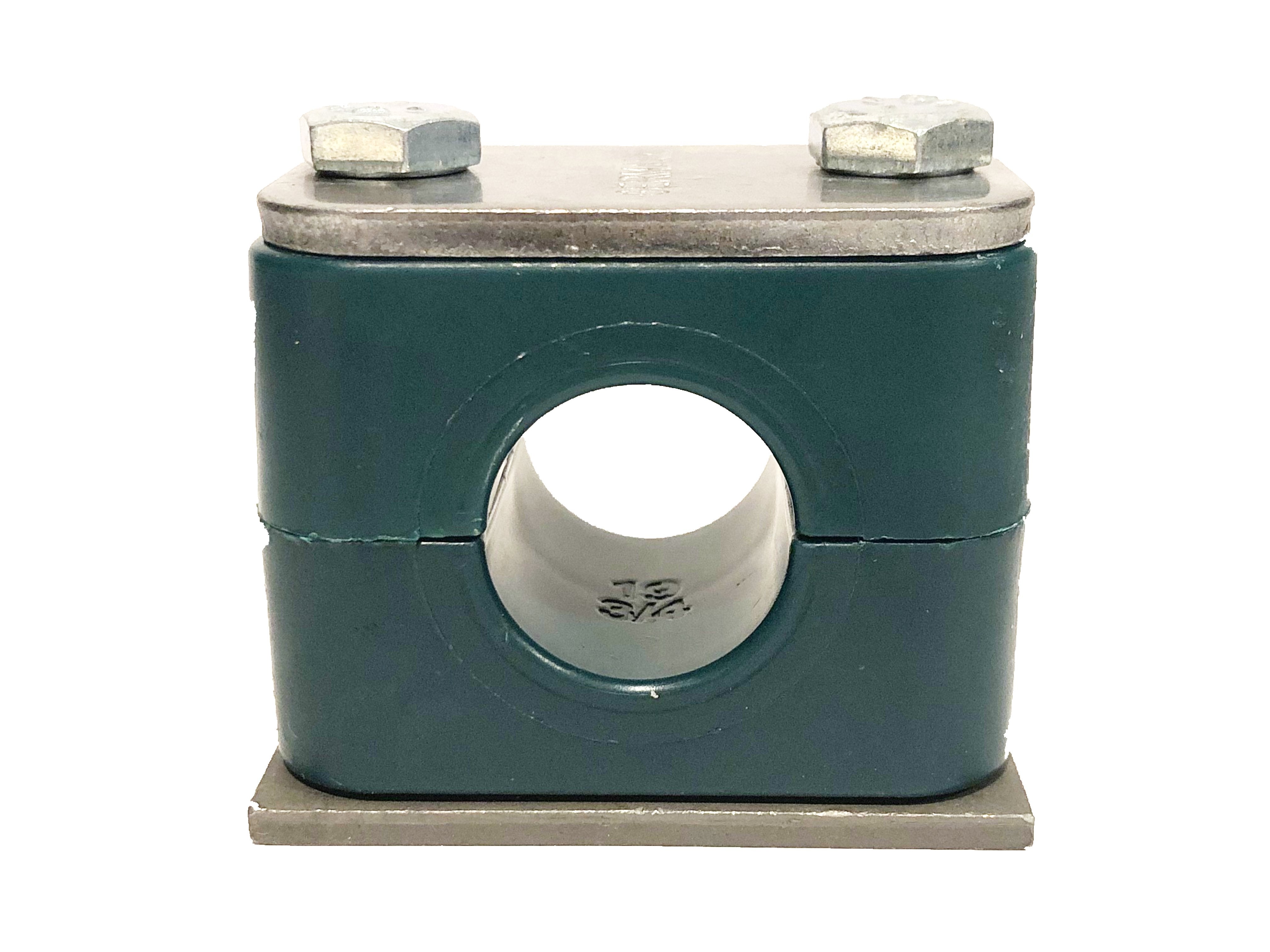 SP-110A-PP-H-DP-AS-U-W10 : Stauff Clamp, Single Weld Plate, 0.394" (10mm) OD, for 1/8" Pipe, Green PP Insert, Smooth Interior, Carbon Steel