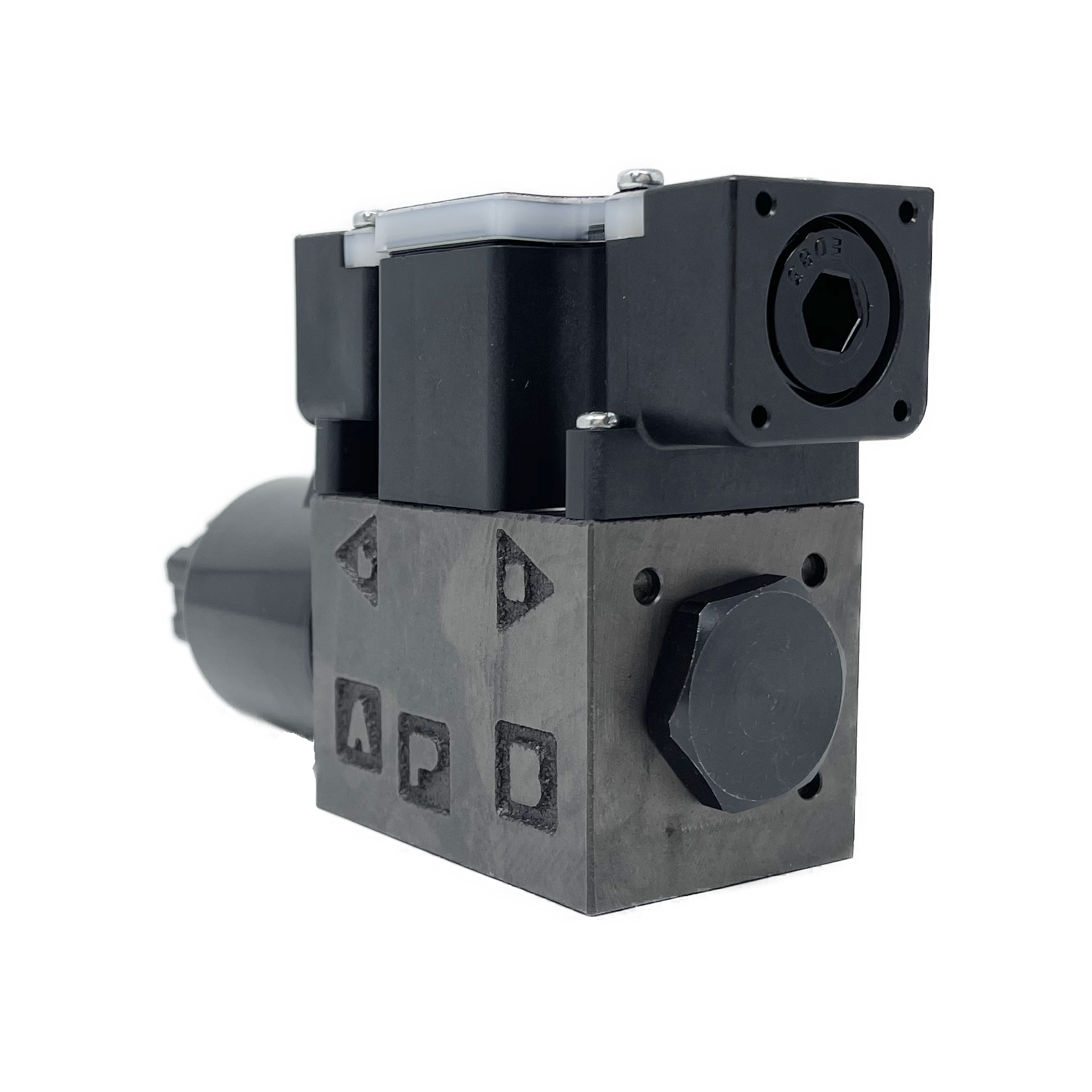 SS-G01-E3X-R-D2-E31 : Nachi Solenoid Valve, 3P4W, D03 (NG6), 26.4GPM, 5075psi, P to A, B to T in Neutral, 24 VDC, Wiring Box with Lights