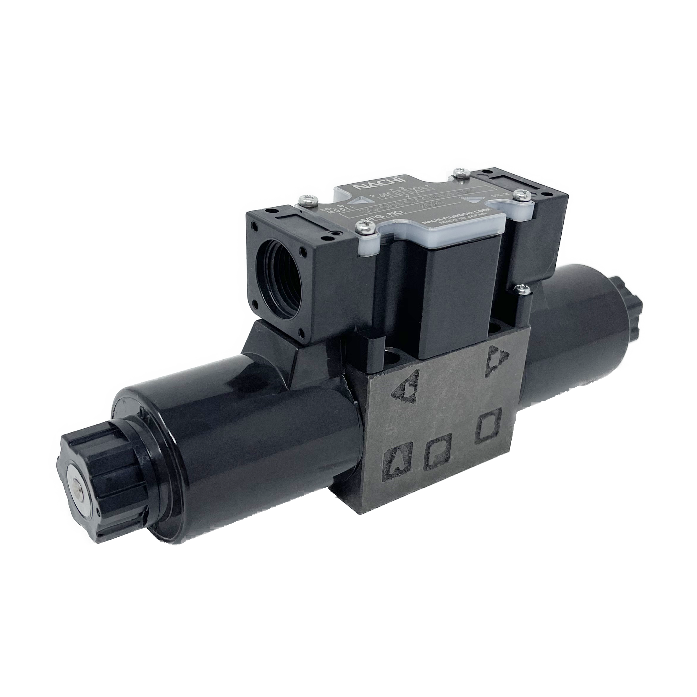 SS-G01-C5-FR-D1-E31 : Nachi Solenoid Valve, 3P4W, D03 (NG6), 26.4GPM, 5075psi, All Ports Blocked Neutral, 12 VDC, Shockless Type, Wiring Box with Lights