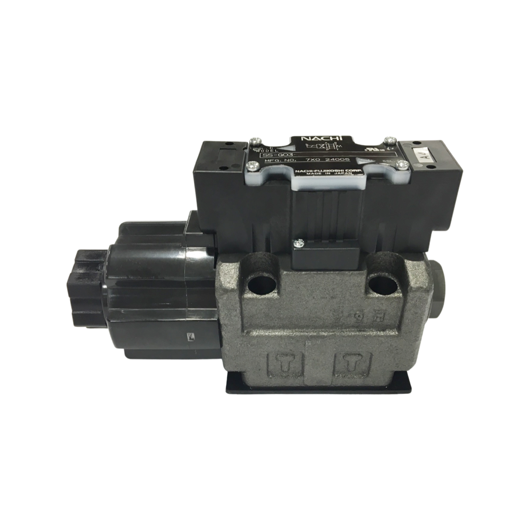 SS-G03-H5-R-C115-E22 : Nachi Solenoid Valve, 2P4W, D05 (NG10), 34.3GPM, 5075psi, All Ports Blocked Neutral, 110 VAC, Wiring Box with Lights