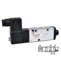 V60P517A-A312JB : Norgren V60 Series 12VDC Two-Position, Five-Way non-locking Solenoid Actuated, Spring Return 1/8 inch NPT port