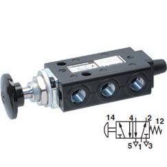 X3064422 - Norgren Super X Valve, 2-Position, 5-Way, Spool Configuration 3 Blocked, 1 to 2 and 4 to 5 in Neutral, 1/4" NPT, Inline, Manual, Button"