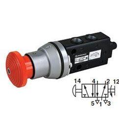 X3046822 - Norgren Super X Valve, 2-Position, 5-Way, Spool Configuration 3 Blocked, 1 to 2 and 4 to 5 in Neutral, 1/8" NPT, Inline, Manual, Emergency Stop"