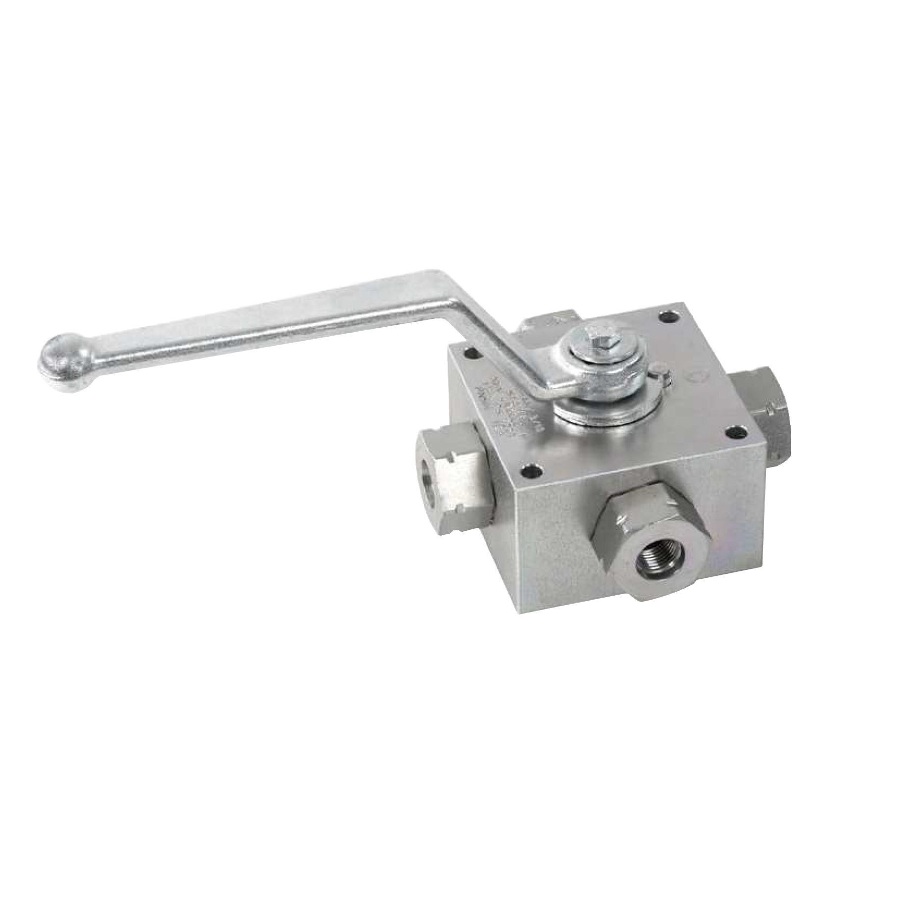 XBV-4-U08-0001-M : Stauff Multi-Way Diverter Ball Valve, X-Bore, 90 Degree Action, #8 SAE (1/2"), Carbon Steel, 5800psi, Four-Way