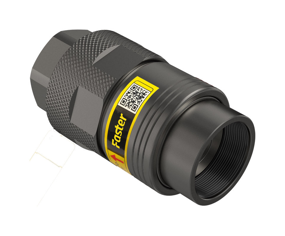 FHV12ET 34SAE F : Faster Quick Disconnect, Female 3/4" Coupler, 0.75 (3/4") ORB Connection, 6671psi MAWP, 31.7 GPM, Screw to Connect Style, Connection Under Pressure Allowed at Working Pressure Male Side Only